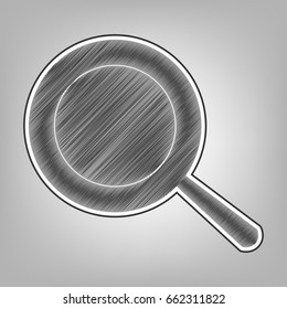 Pan sign. Vector. Pencil sketch imitation. Dark gray scribble icon with dark gray outer contour at gray background.