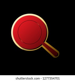 Pan sign. Vector. Red icon with small black and limitless shadows at golden sticker on black background.