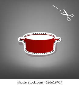 Pan sign. Vector. Red icon with for applique from paper with shadow on gray background with scissors.