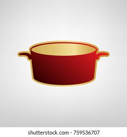 Pan sign. Vector. Red icon on gold sticker at light gray background.
