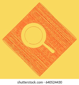 Pan sign. Vector. Red scribble icon obtained as a result of subtraction rhomb and path. Royal yellow background.