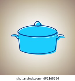 Pan sign. Vector. Sky blue icon with defected blue contour on beige background.