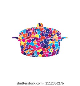 Pan sign. Vector. Stained glass icon on white background. Colorful polygons. Isolated.