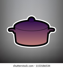 Pan sign. Vector. Violet gradient icon with black and white linear edges at gray background.