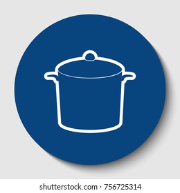 Pan sign. Vector. White contour icon in dark cerulean circle at white background. Isolated.