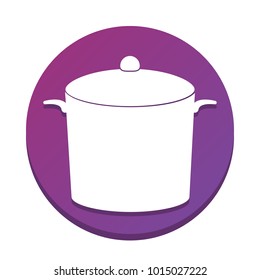 Pan sign. Vector. White icon with flat shadow on purpureus circle at white background. Isolated.