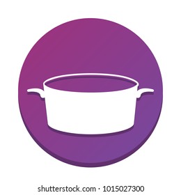 Pan sign. Vector. White icon with flat shadow on purpureus circle at white background. Isolated.