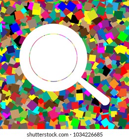 Pan sign. Vector. White icon on colorful background with seamless pattern from squares.