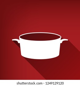 Pan sign. Vector. White icon with limitless shadow at ruby red background.