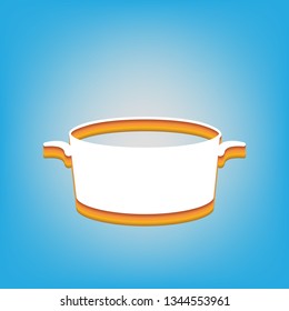 Pan sign. Vector. White icon with 3d warm-colored gradient body at sky blue background.