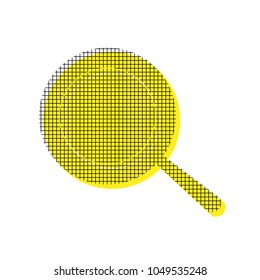 Pan sign. Vector. Yellow icon with square pattern duplicate at white background. Isolated.