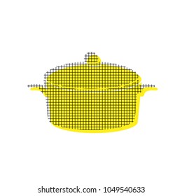 Pan sign. Vector. Yellow icon with square pattern duplicate at white background. Isolated.