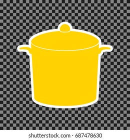 Pan sign. Vector. Yellow icon with white contour on dark transparent background.