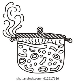 Pan with soup. Vector illustration.