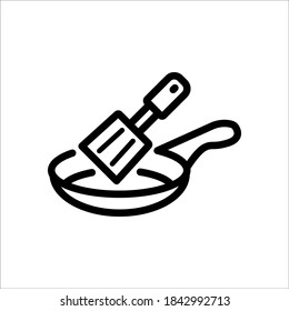 pan and spatula, frying pan, icon, vector, line art design, editable stroke