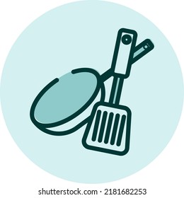 Pan and spatula, illustration, vector on a white background.