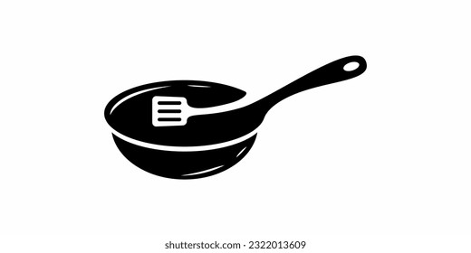 pan and spatula logo design icon symbol vector illustration.