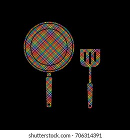 Pan and spatula top view designed using colorful mosaic pattern graphic vector