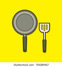 Pan and spatula top view graphic vector
