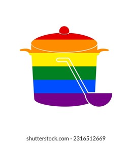 Pan with steam sign. Rainbow gay LGBT rights colored Icon at white Background. Illustration.