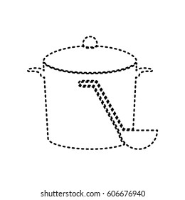 Pan with steam sign. Vector. Black dashed icon on white background. Isolated.