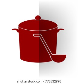Pan with steam sign. Vector. Bordo icon on white bending paper background.