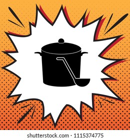Pan with steam sign. Vector. Comics style icon on pop-art background.