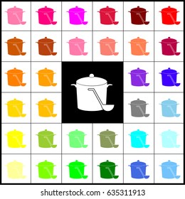Pan with steam sign. Vector. Felt-pen 33 colorful icons at white and black backgrounds. Colorfull.