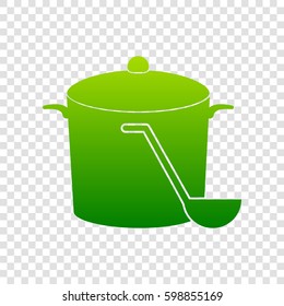 Pan with steam sign. Vector. Green gradient icon on transparent background.