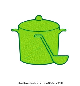 Pan with steam sign. Vector. Lemon scribble icon on white background. Isolated
