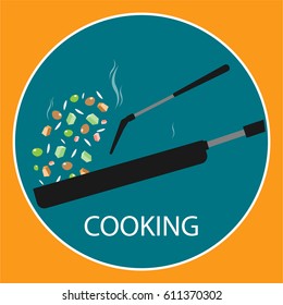 pan stir fried cooking flat vector logo
