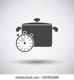 Pan Con Icono De Stopwatch. Gris oscuro sobre fondo gris con sombra redonda. Ilustración vectorial.