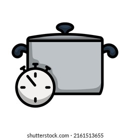 Pan With Stopwatch Icon. Editable Bold Outline With Color Fill Design. Vector Illustration.
