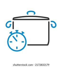 Pan With Stopwatch Icon. Editable Bold Outline With Color Fill Design. Vector Illustration.
