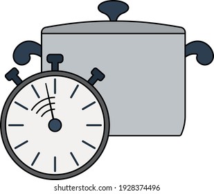 Pan With Stopwatch Icon. Editable Outline With Color Fill Design. Vector Illustration.