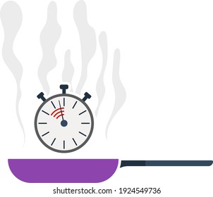 Pan With Stopwatch Icon. Flat Color Design. Vector Illustration.