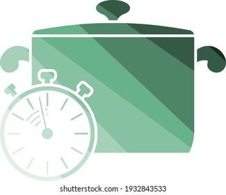 Pan With Stopwatch Icon. Flat Color Ladder Design. Vector Illustration.