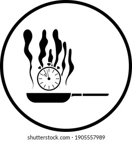 Pan With Stopwatch Icon. Thin Circle Stencil Design. Vector Illustration.