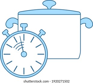 Pan Con Icono De Stopwatch. Línea Delgada Con Diseño De Relleno Azul. Ilustración vectorial.