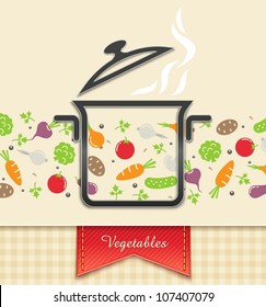 pan with vegetable, food background vector illustration EPS10. Transparent objects and opacity masks used for shadows and lights drawing