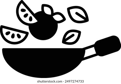 A Pan in which food is stir fried in line icon style