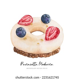 Pana cotta moderna dessert watercolor vector on white background