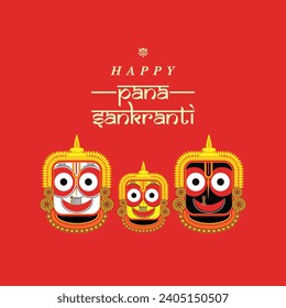 Pana Sankranti Greetings design con la ilustración de Lord Jagannath Balabhadra Subhadra.