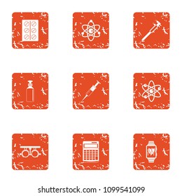 Panacea icons set. Grunge set of 9 panacea vector icons for web isolated on white background