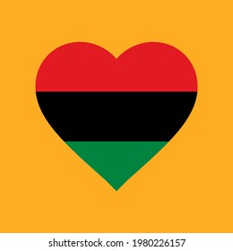 Pan-African Flag Heart. Vector Illustration of Love Heart Symbol in Colours of Pan-Africa Flag. Juneteenth Square Banner. 