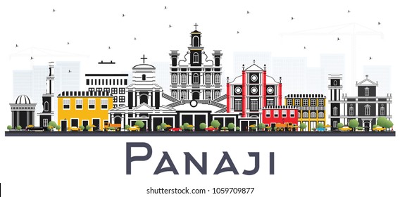 Panaji India City Skyline with Color Buildings Isolated on White. Vector Illustration. Business Travel and Tourism Concept with Historic Architecture. Panaji Cityscape with Landmarks.