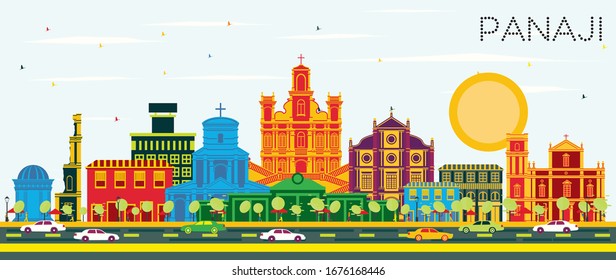 Panaji India City Skyline with Color Buildings and Blue Sky. Vector Illustration. Business Travel and Tourism Concept with Historic Architecture. Panaji Cityscape with Landmarks.