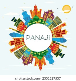 Panaji India City Skyline with Color Buildings, Blue Sky and Copy Space. Vector Illustration. Business Travel and Tourism Concept with Historic Architecture. Panaji Cityscape with Landmarks.