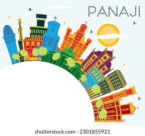Panaji India City Skyline with Color Buildings, Blue Sky and Copy Space. Vector Illustration. Business Travel and Tourism Concept with Historic Architecture. Panaji Cityscape with Landmarks.