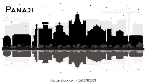 Panaji India City Skyline Silhouette with Black Buildings and Reflections Isolated on White. Vector Illustration. Business Travel and Tourism Concept with Historic Architecture. Panaji Cityscape.